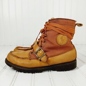 Polo Ralph Lauren Ranger Leather  Lace Up Buckle Ankle Boots C165